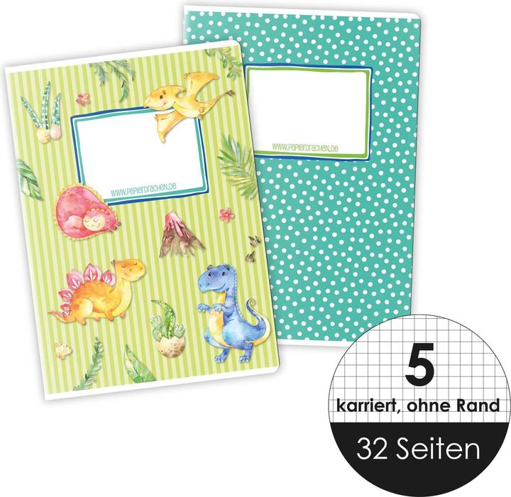 Produktbild Papierdrachen Schulhefte 4er Set DIN A5 - Dino (VE 4) (A5, Kariert, Kein Einband)