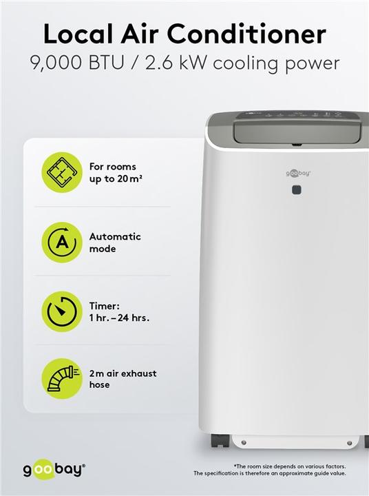 Produktbild Goobay Lokales Klimagerät 9000 BTU/2600 W mit Fernbedienung und Timer (20 m², 9000 BTU/h)
