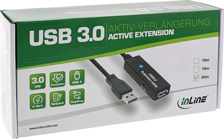 Produktbild InLine USB 3.0 Aktiv Verlängerung Stecker A an Buchse A 10m (10 m, USB 3.2 Gen 1)