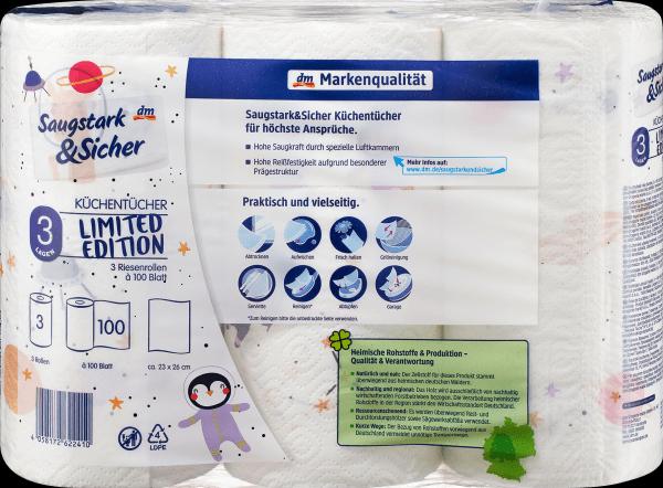 Produktbild dm Saugstark&Sicher Küchenrolle Design 3-lagig (3x100 Blatt)