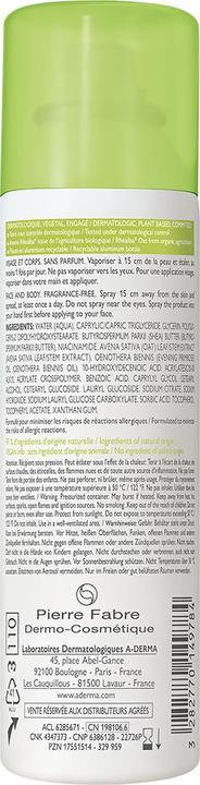 Nährwerte und Zutaten A-Derma Exomega Control Emollient Soothing Spray For Dry And Atopic Skin 50Ml (50 ml)