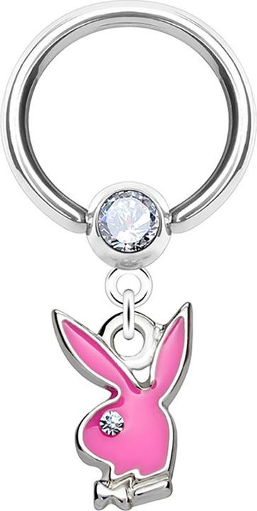 Actual product image Star Piercing Micro Ball Closure Ring silber und Kristall silber mit Anhänger Playboy Bunny pink (Brass, Surgical steel 316L)