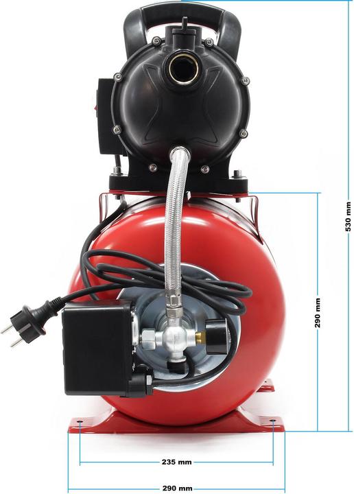 Actual product image Wiltec Domestic Water Pump with 1000W, 3500l/h, Pump Control, 19l Pressure Tank and Pressure Switch (Domestic water pump)