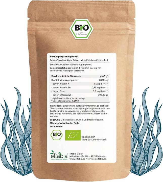 Produktbild Eltabia Bio Spirulina Pulver | Premium Rohkost-Qualität (Pulver, 100 g)
