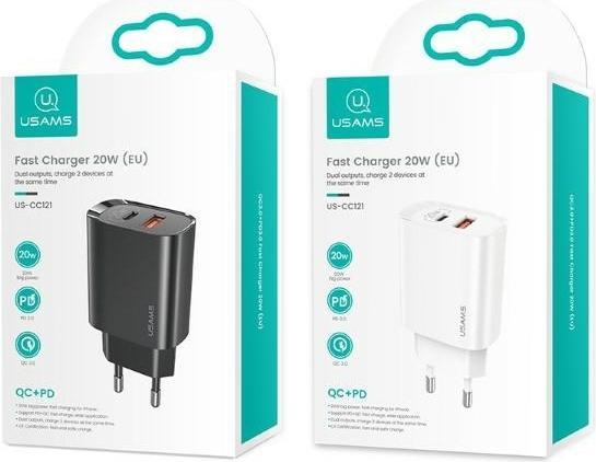 Immagine prodotto Usams Ład. siec. 1xUSB-C+1xUSB T35 20W (solo testa) PD3.0 +QC3.0 Ricarica rapida czarny/nero CC121TC02 (20 W)
