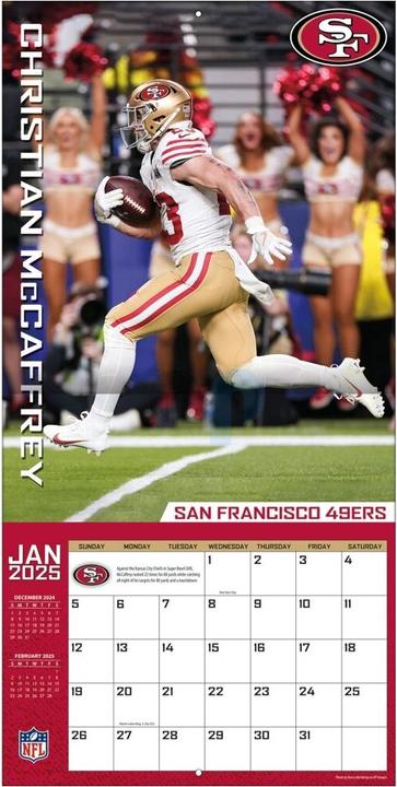Image du produit NFL - San Francisco 49ers - Christian McCaffrey - Calendrier mural joueur 2025 30,5 x 30,5 cm (30,5 x 30,5 cm, Français, Italien, Espagnol, Allemand, Anglais)