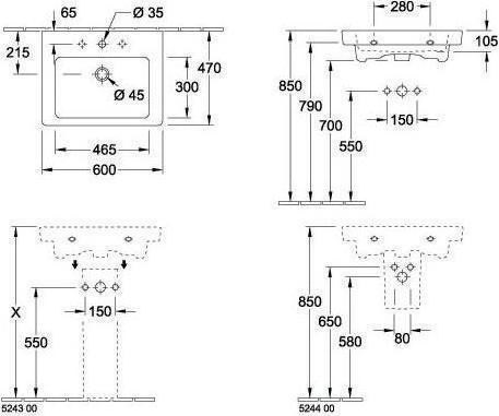 Produktbild Villeroy & Boch Waschtisch Subway 2.0 60 cm wei mit Beschichtung 711360R1 (470 mm, 600 mm)