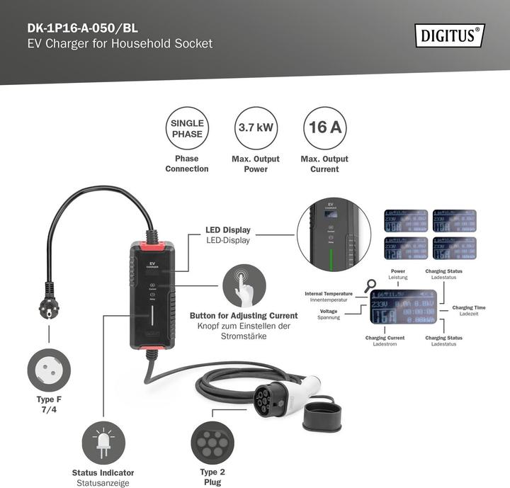 Actual product image Digitus EV charger (Type 2, 3.70 kW, 16 A, Type F)