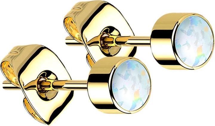 Produktbild Star Piercing Ohrstecker vergoldet Zylinder Opal weiss (ohne Messing, Titan G23)