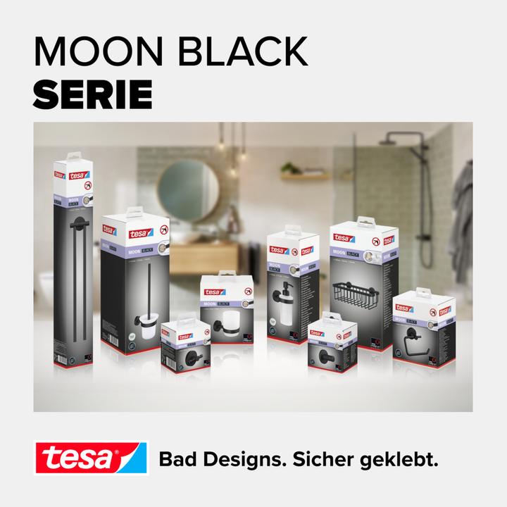 Immagine prodotto tesa Porta rotolo di carta igienica MOON BLACK con coperchio con soluzione adesiva senza foratura