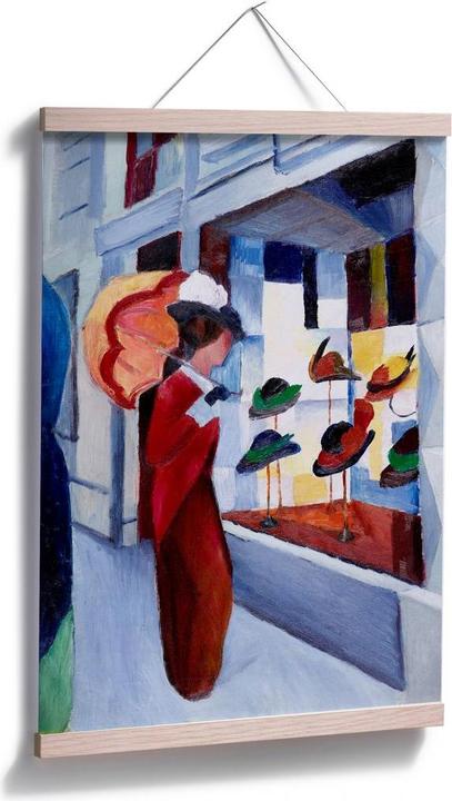 Immagine prodotto Trenddeko Macke - Donna con ombrellone davanti al negozio di cappelli (70 x 100 cm)