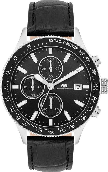 Herren Chronograph Karthago II Echtleder Schwarz - 31944 (Chronograph, 43 mm)