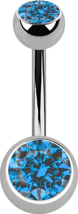 Produktbild Star Piercing Banane silber mit zwei Kugeln silber mit Kristall hellblau (Titan G23, ohne Messing)
