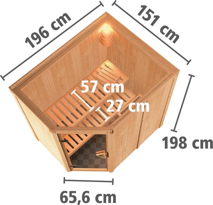 Produktbild Karibu Sauna Caspin Eckeinstieg, Kranz (Plug & Play 3,6 KW externe Steuerung)