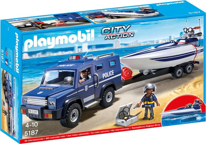 Productafbeelding Playmobil Politietruck met speedboot (5187, Playmobil Stad Actie)