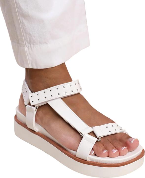 Actual product image Where's That From Womens/Ladies Hawaii Studded Patent Leather Multi Strap Wide Sandals (40)