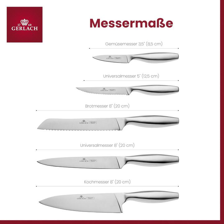 Produktbild Gerlach Messerblock, 6-teiliges Messerset, Küchenmesser aus X50CrMoV15 Edelstahl mit Holzblock, Fine
