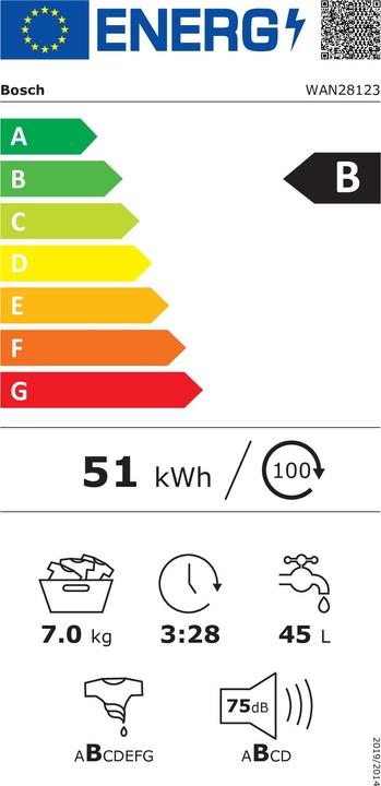 Energy Label Bosch Hausgeräte WAN28123 (7 kg, Left, EU plug)