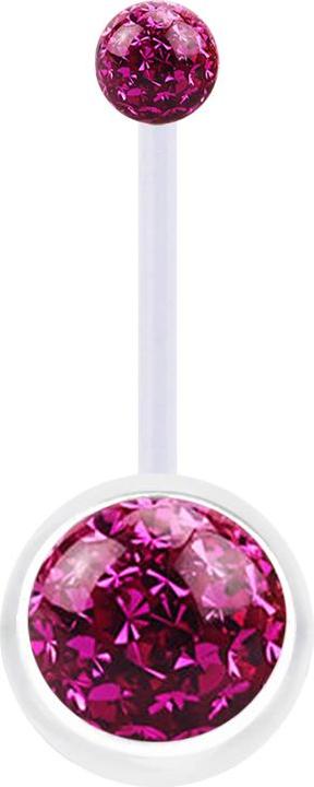 Star Piercing Banane transparent mit zwei Kristall Kugeln fuchsia Epoxy Schutzschicht (ohne Messing, Bioflex)