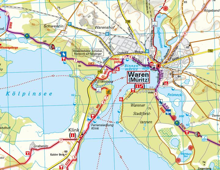 Actual product image ADFC regional map of the Mecklenburg Lake District 1:75,000, tear and weatherproof, with free