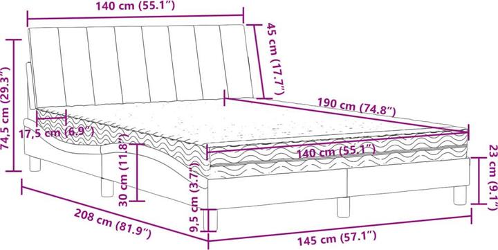 Immagine prodotto VidaXL Letto Letto imbottito Struttura del letto Letto matrimoniale Materasso Grigio chiaro 140x190 cm (140 x 190 cm)