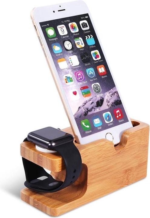 Actual product image EKO Charging cradle for Apple Watch and iPhone 2 in 1 made of bamboo