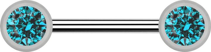 Produktbild Star Piercing Barbell Innengewinde silber mit zwei Kugel front Kristall aqua (Titan G23)