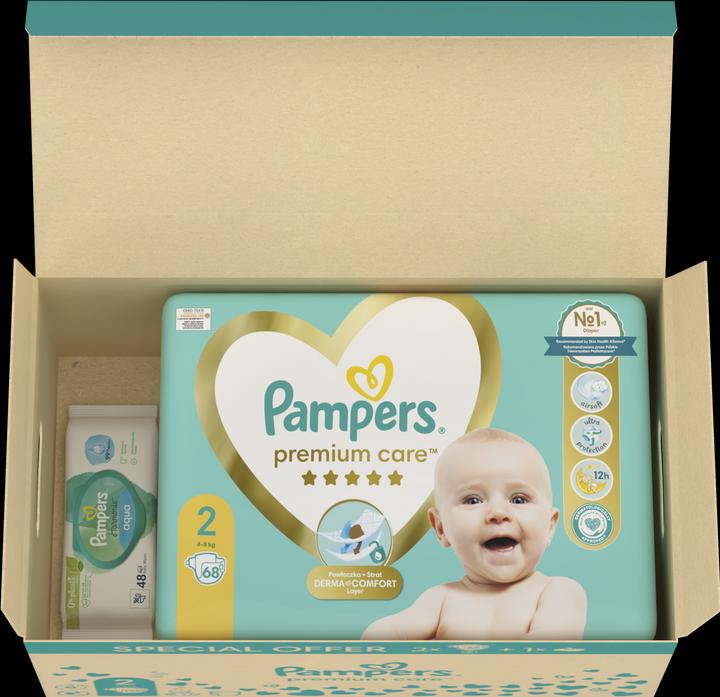 Actual product image Pampers Premium Care Size 2, 136 diapers + Aqua wipes 48ct (Size 2)