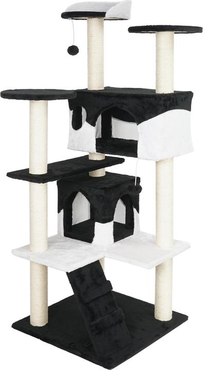 Actual product image Wiltec Cat Tree Black-white 130cm Scratching Post Climbing Tree Cats Play (130 cm, Black, White)