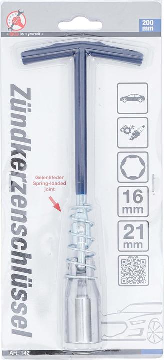 Image du produit BGS Clé pour bougies d’allumage avec poignée T, ressort articulé 16 mm / 21 mm