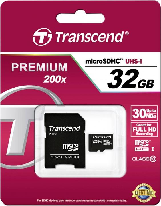 Actual product image Transcend microSDHC card (32 GB, microSDHC, U1, UHS-I)