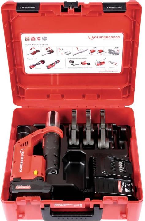 Actual product image Rothenberger ROMAX Compact TT 18V battery press machine + 1x battery 2.0Ah + charger + press jaw set + (390 mm)