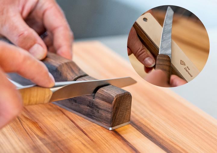 Image du produit Sknife Affûteur en bois de noyer avec courroie en cuir