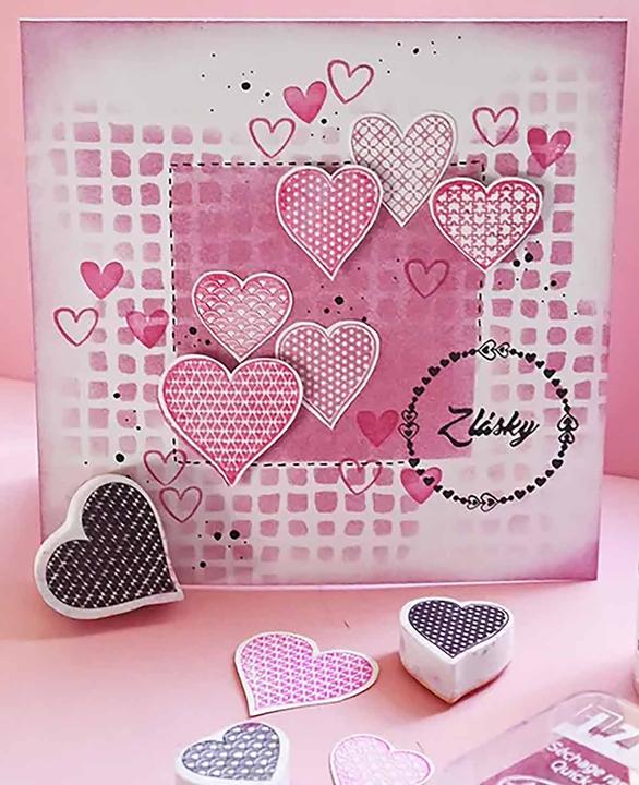 Produktbild Aladine Stempelset Hearts, inkl. Stempelkissen, 35 Stk.