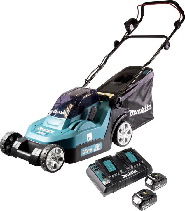 Produktbild Makita DLM432PT2 Akku-Rasenmäher 2X18V, 43cm, 2X5,0Ah Li-Ion DC18RD, 3 (Akkubetrieb)