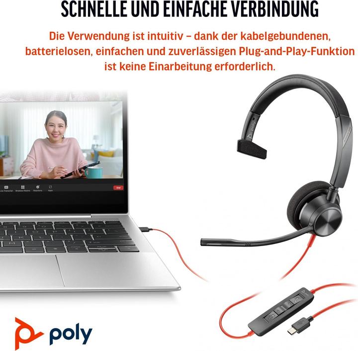 Actual product image Poly HP Blackwire 3310-M Microsoft Teams Certified USB-C Mono Headset, 207 g (Cable, USB-C)
