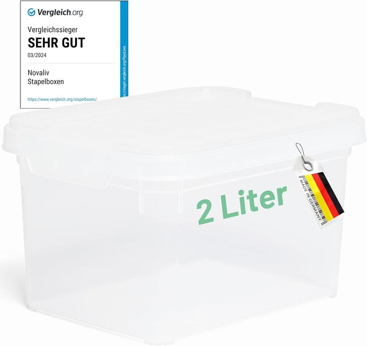 Immagine prodotto Novaliv Aufbewahrungsbox mit Deckel klein 2 L transparente Nestbar stapelbare Plastikbox mit Clipver (2 l)
