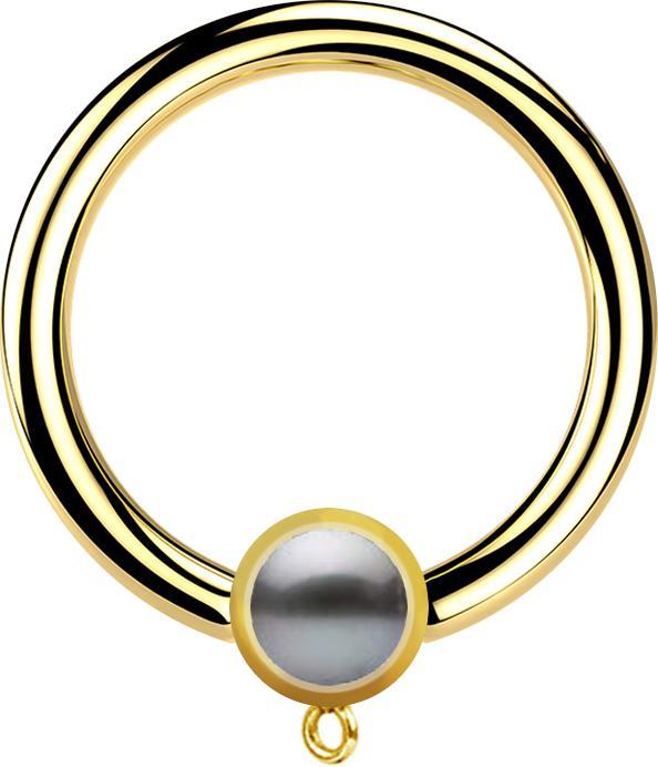 Produktbild Star Piercing Micro Closure Ring vergoldet mit Zylinder Perle schwarz Ring für Anhänger (Chirurgenstahl 316L, ohne Messing)
