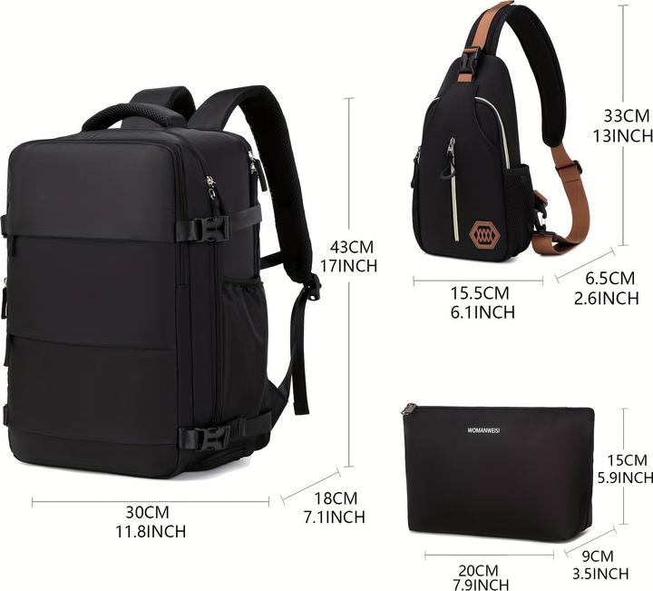 Produktbild PhoneLook Reiserucksack für Laptop 38.1cm Damen mit USB Ladeport Schuhfach verstellbare Träger Blau