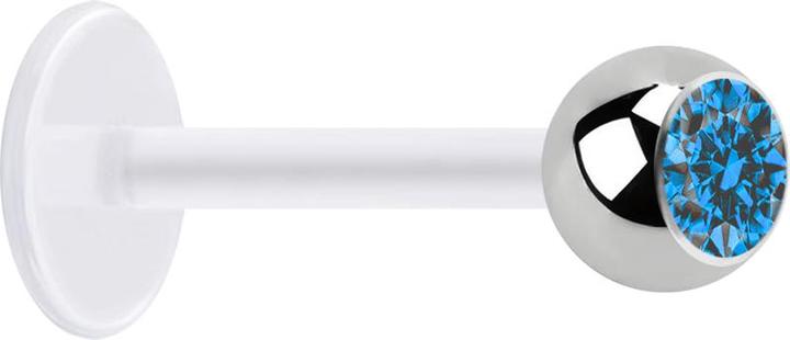 Image du produit Star Piercing Micro Labret transparent avec boule argentée et cristal bleu clair (sans laiton, Acier chirurgical 316L, Bioflex)