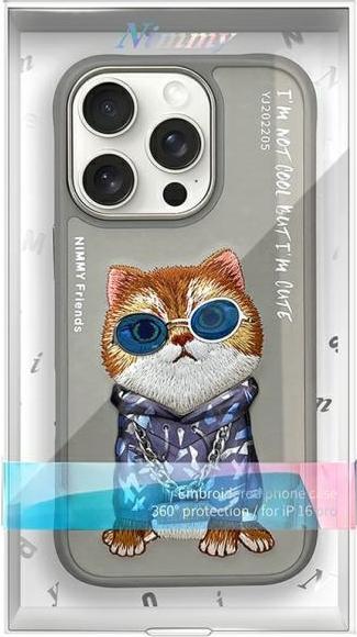 Actual product image Nimmy case iPhone 16 Pro 6.3" gray Glasses Cool Cat (Apple iPhone 16 Pro)
