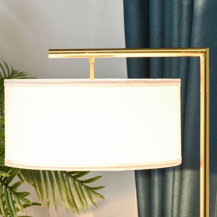 Produktbild Swisshandel24 Stehlampe Stehleuchte E27 Sockel für Wohnzimmer Schlafzimmer Büro Metall Stahl Leinen Gold+Weiss 47x (E27)
