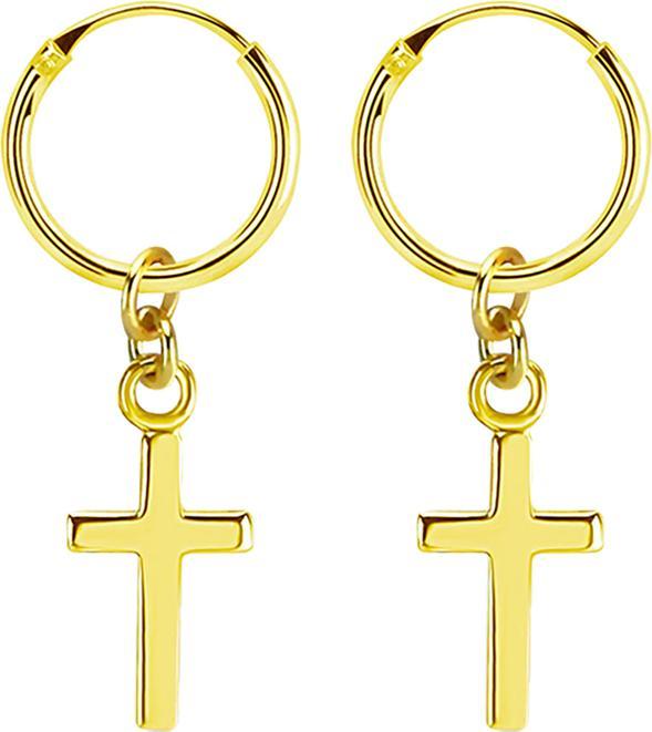 Produktbild Star Piercing Ohrring rund 18k vergoldet Anhänger mit Kreuz (ohne Messing, 925 Sterlingsilber)