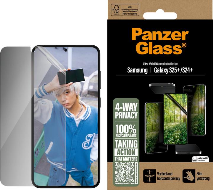 Actual product image PanzerGlass ® ECO MATRIX 4-way privacy screen protector Ultra-wide Fit (1 Piece, Samsung Galaxy S25+, Samsung Galaxy S24+)