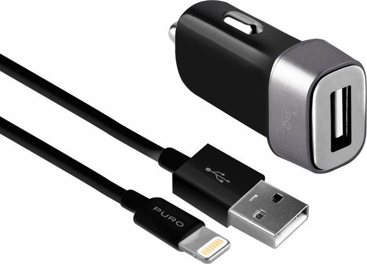 Produktbild Puro Ładowarka sam. Mini 5V 1A 5W+kabel kabel Lightning MFi 1m czarny/black MCHUSBAPLTCBLK