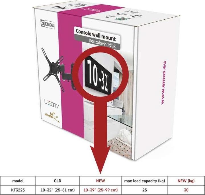 Produktbild Emos TV-Wandhalterung neigbar und schwenkbar 10–39" (25–99 cm) (Wand, 32", 25 kg)