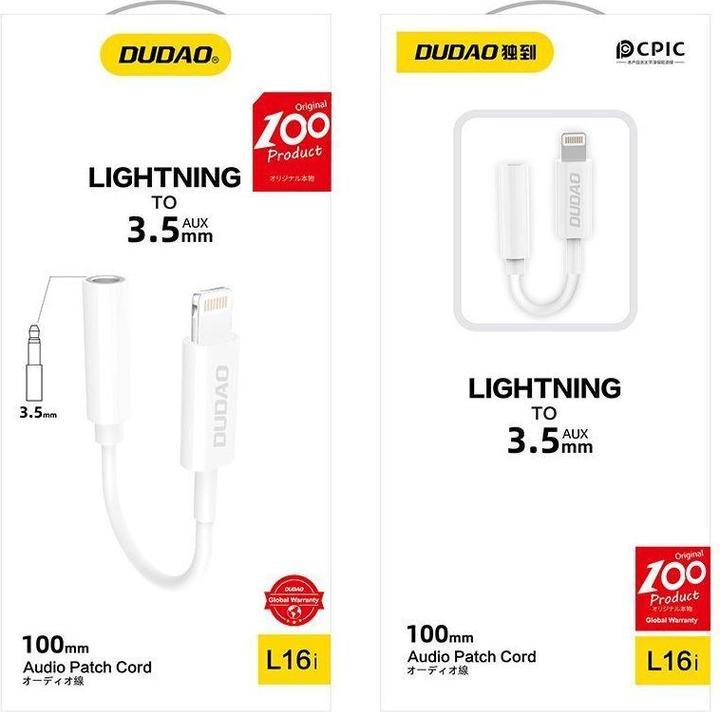 Image du produit Dudao Adaptateur audio L16i Lightning vers mini jack 3.5mm (blanc) (Lightning, Jack 3.5mm)