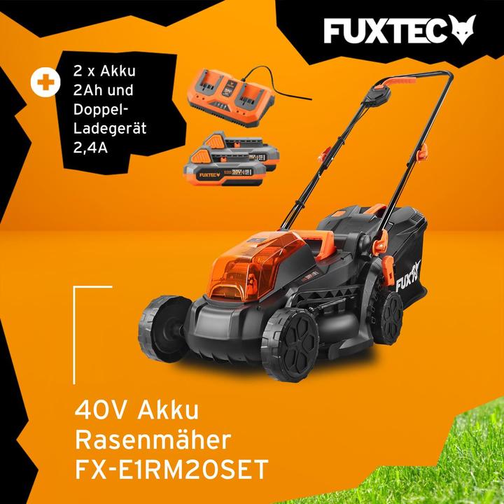 Immagine prodotto Fuxtec Tosaerba a batteria da 40V FX-E1RM20 SET con 2 batterie da 2Ah, caricatore doppio da 2,4A (Batteria ricaricabile)