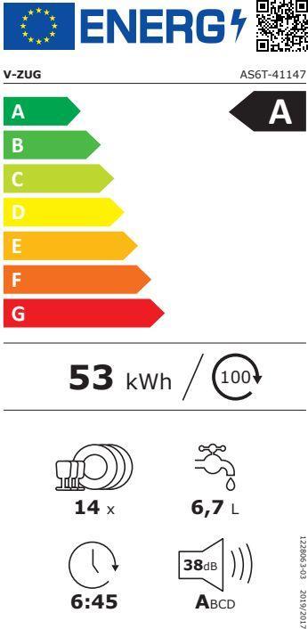 Energy Label V-Zug Dishwasher AdoraDishwashers V6000 VGB