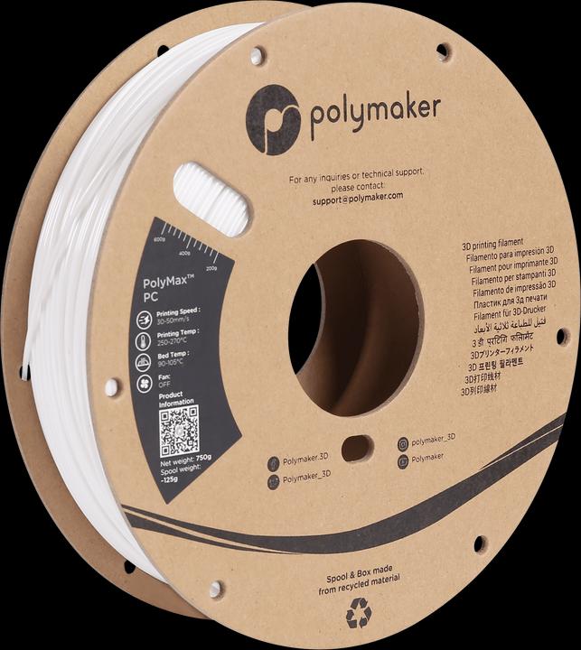 Produktbild Polymaker PC02002 Polymax Tough Filament PC (Polycarbonat) hohe Steifigkeit, hit (Carbon, 1.75 mm, 750 g, Weiss)